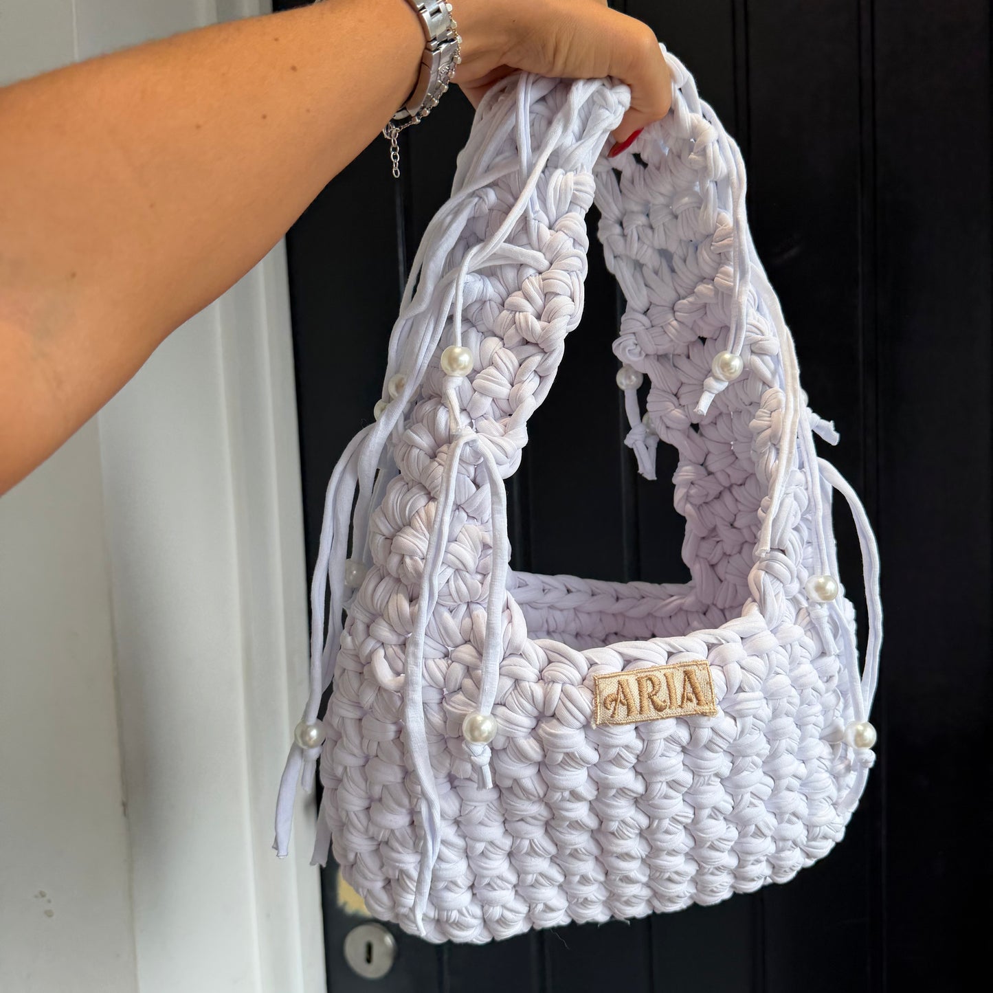 New style white bubble shoulder bag with pearls
