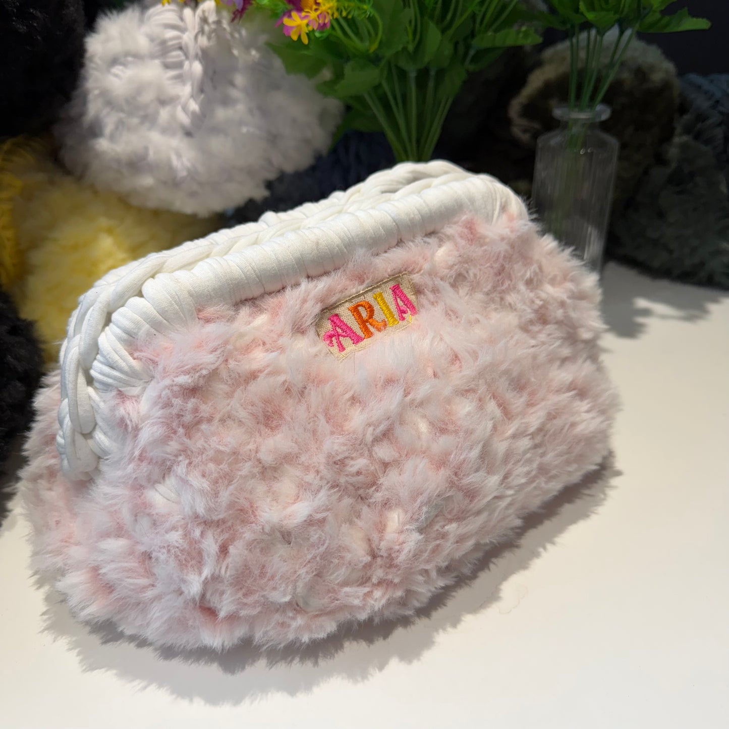 Baby pink clutch (white handle)