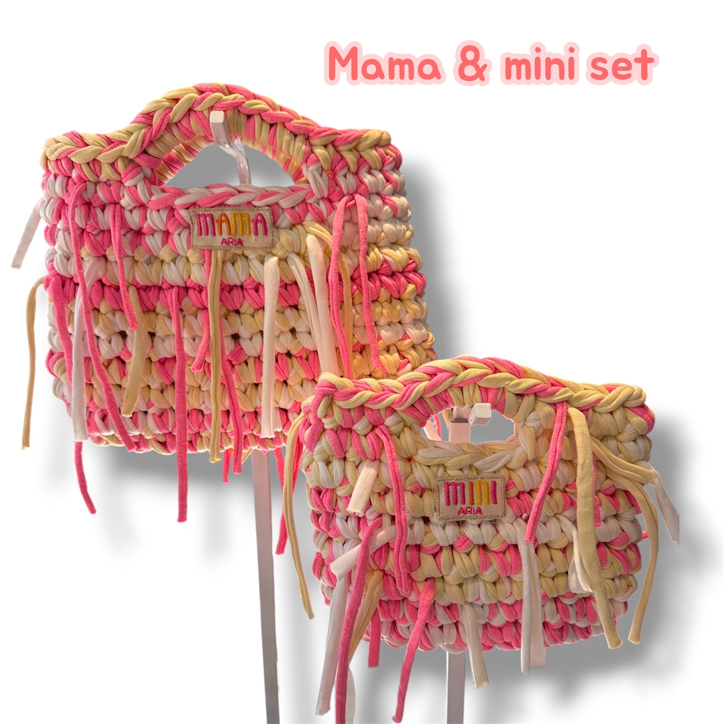 Pink lemon white mama & mini set