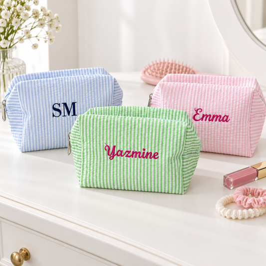 personalised embroidered stripe accessoies pouch