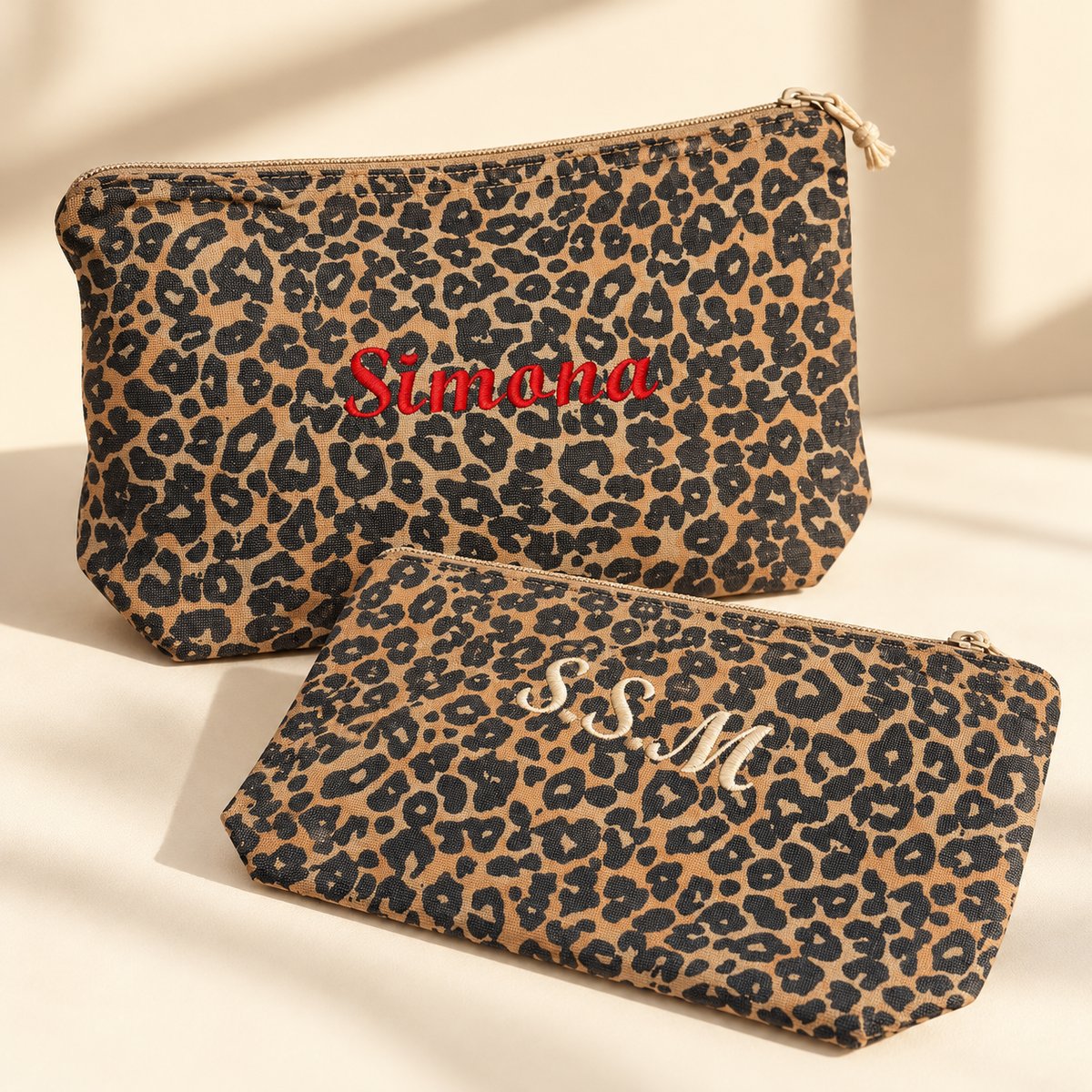 Leopard print personalised accessories pouch