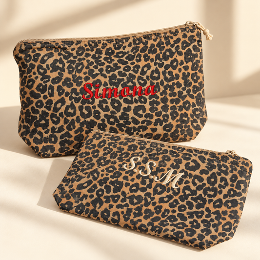 Leopard print personalised accessories pouch
