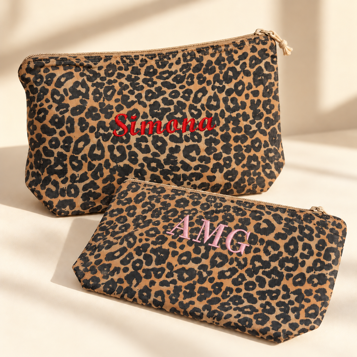 Leopard print personalised accessories pouch