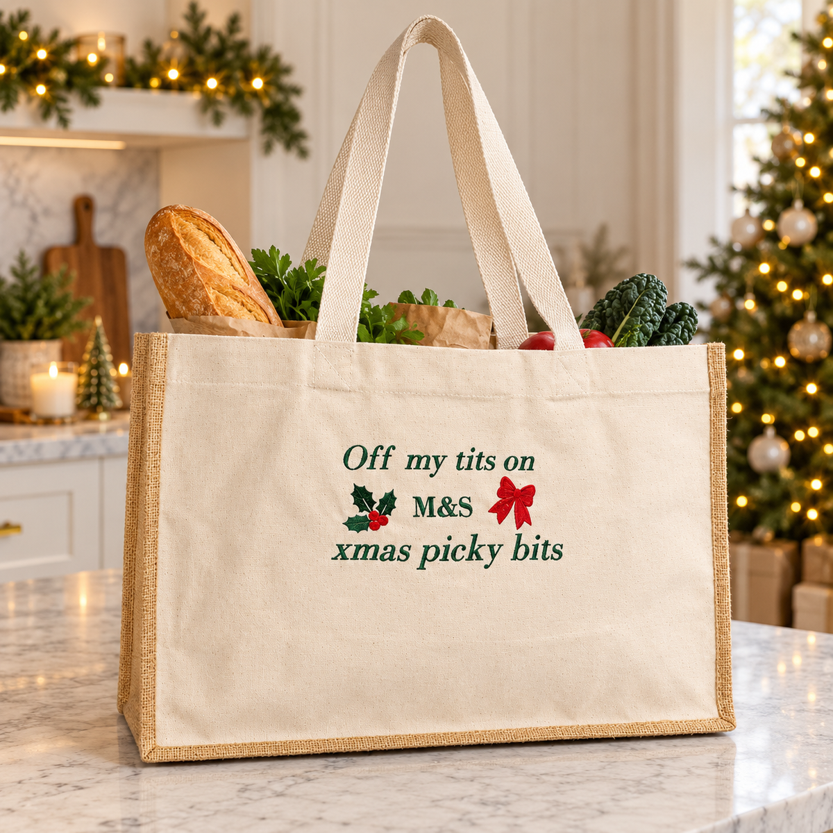 Xmas M&S picky bits embroidered shopping bag