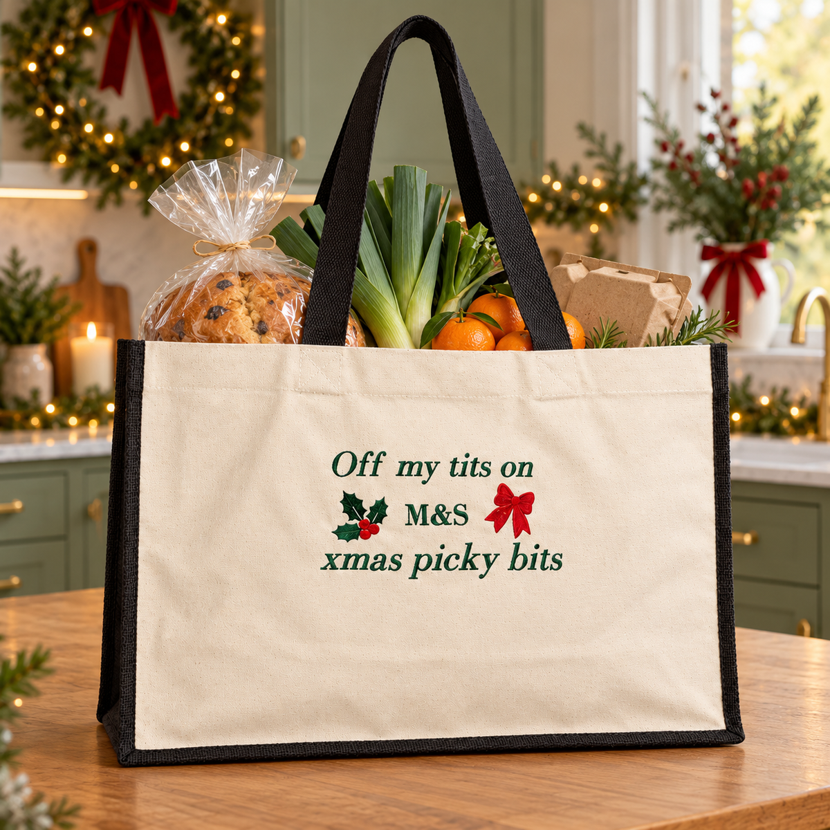 Xmas M&S picky bits embroidered shopping bag